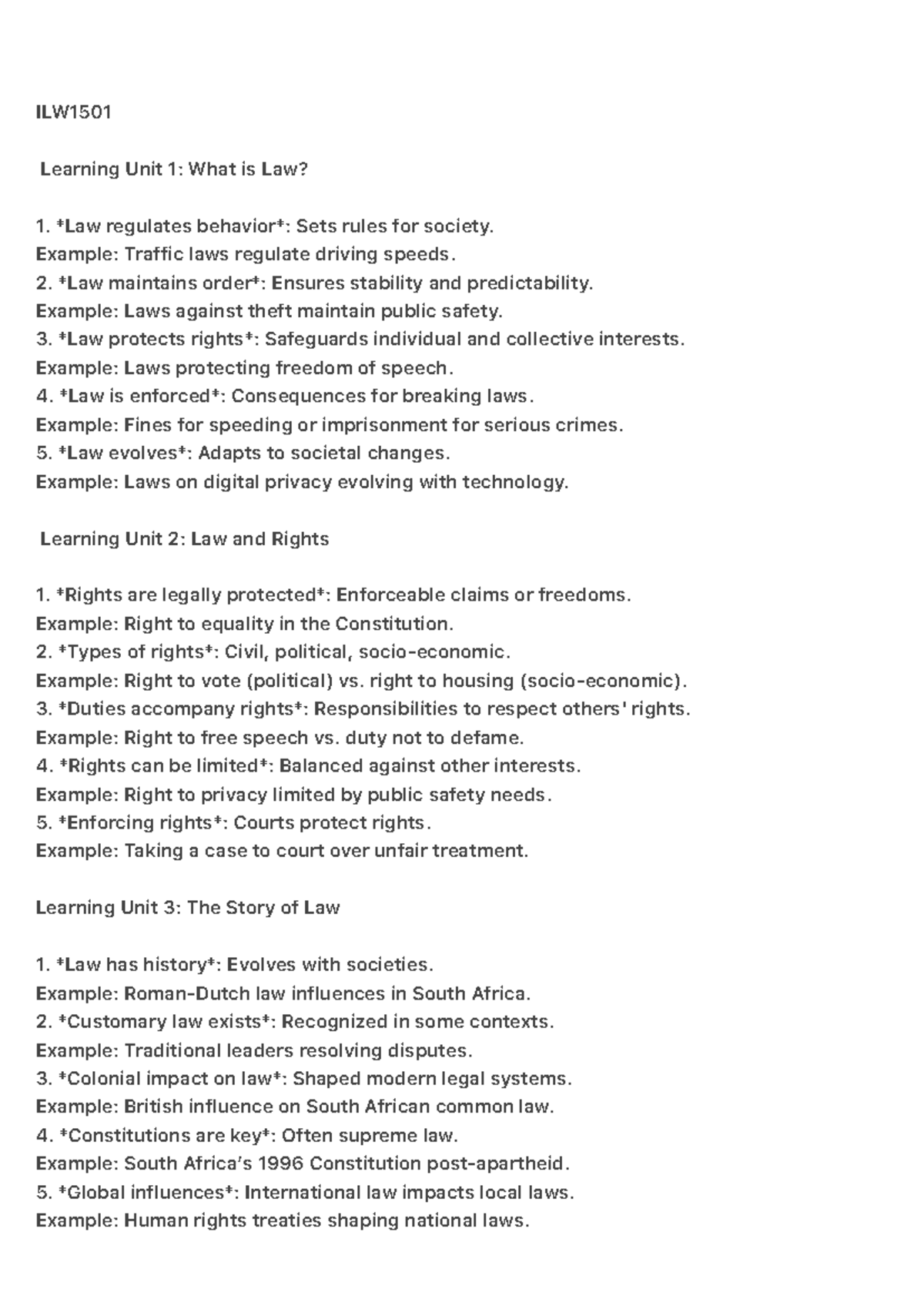 ILW1501 Comprehensive Study Notes on Law and Legal Principles - Studocu