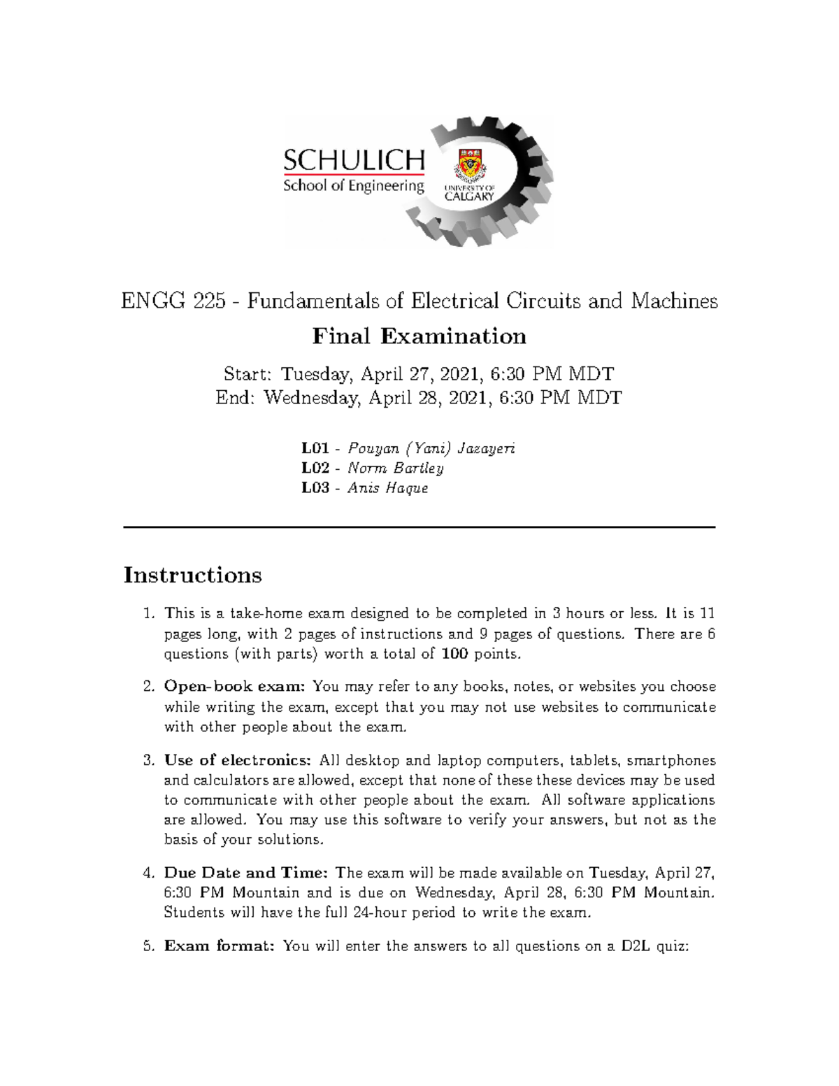 ENGG 225 Final Exam: Electrical Circuits & Machines Overview - Studocu