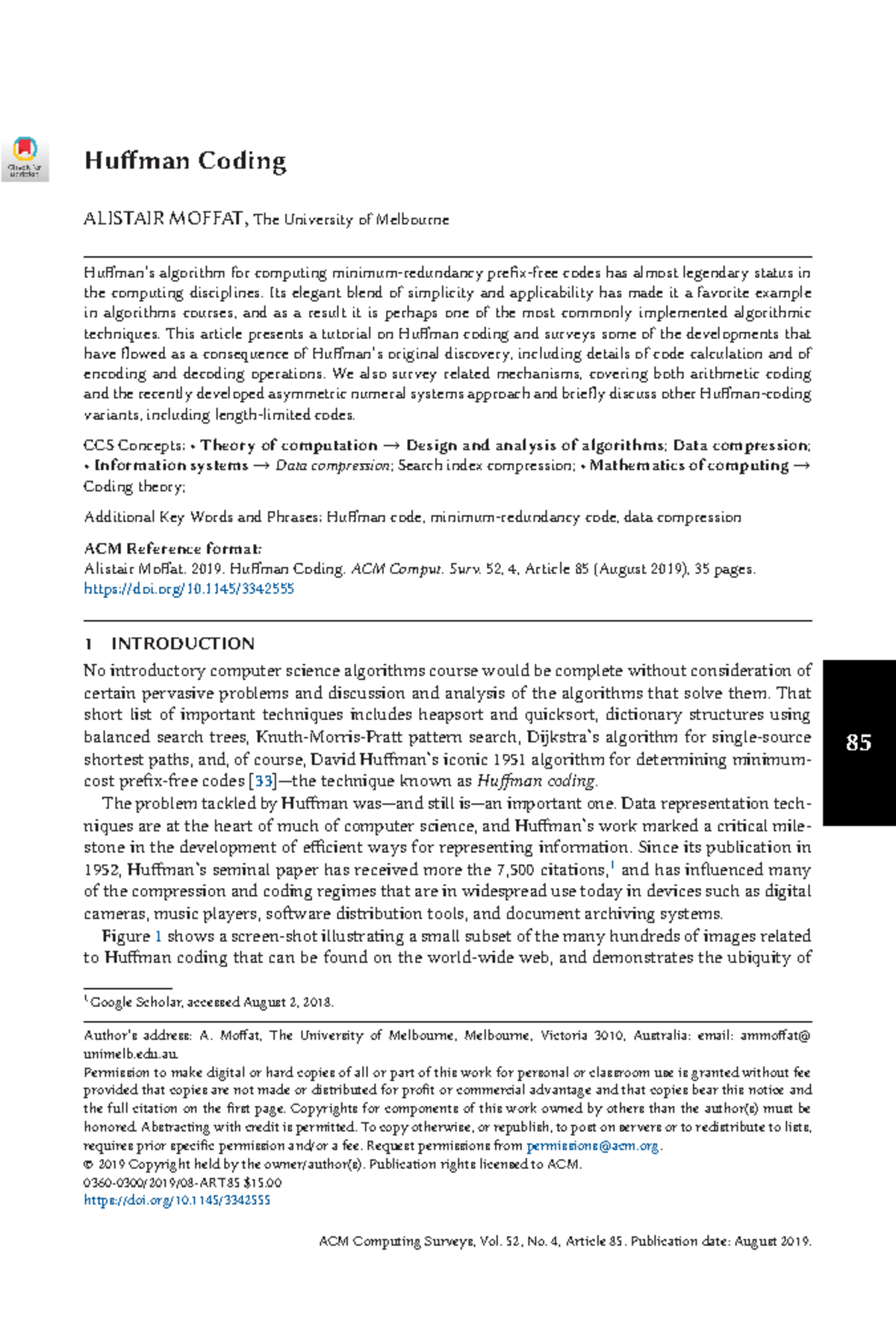A technical tutorial on Huffman Coding - 85 Huffman Coding ALISTAIR ...