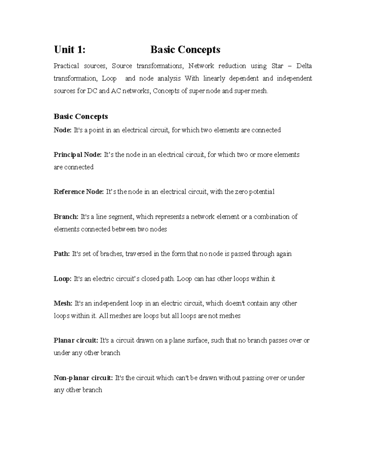 Basic Concepts of Network Analysis ECE 3rd Sem VTU Unit 1 - Studocu