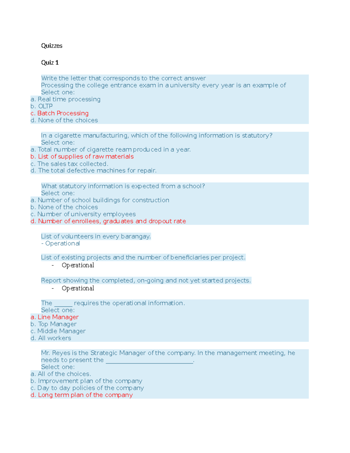 Chapter 1: System Analysis & Design Quizzes Review (Course Code: SAD101 ...