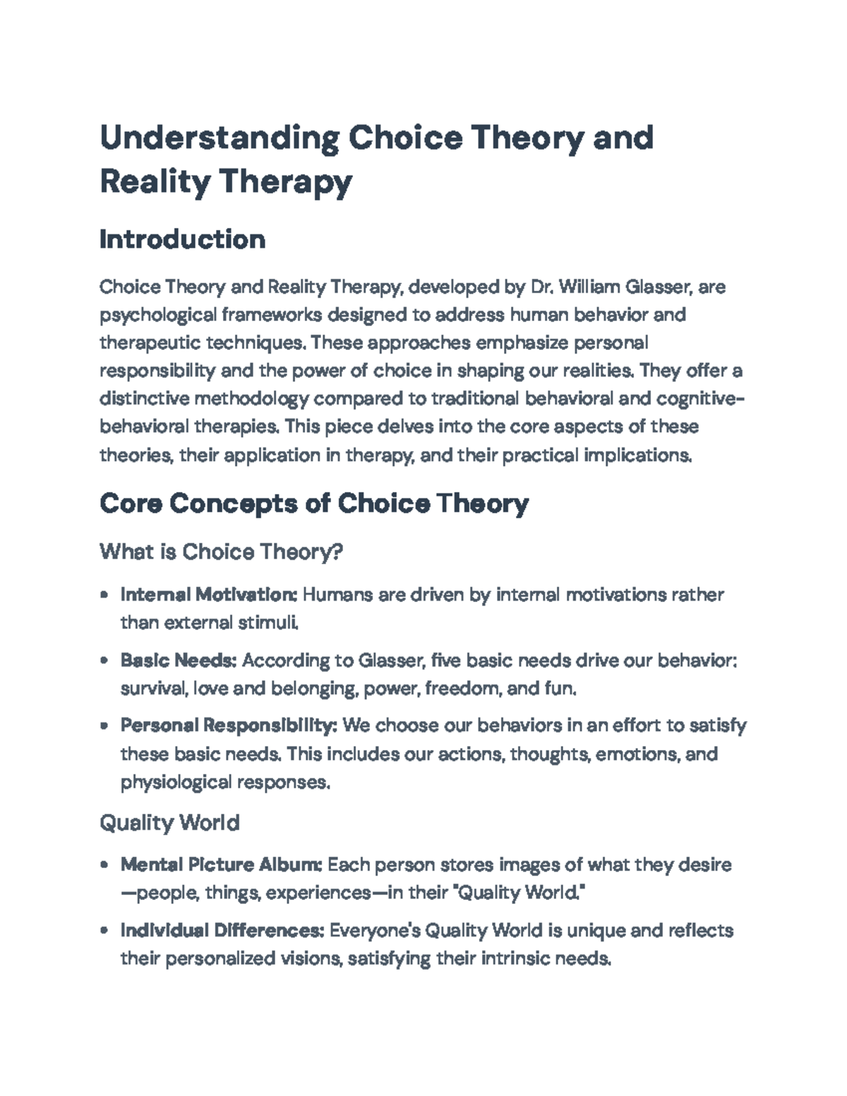 Understanding Choice Theory and Reality Therapy: Concepts & Techniques ...