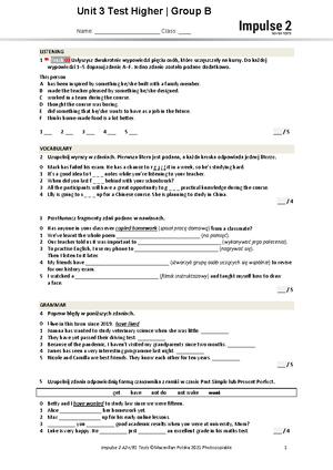 Test 1 standard gr b 2 - Sprawdzian z niemieckiego. - © Copyright by