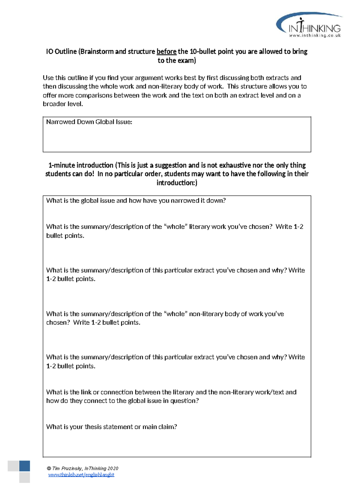 IO Outline for Structuring Your Argument - 10 Bullet Points (ENGLANGLIT ...