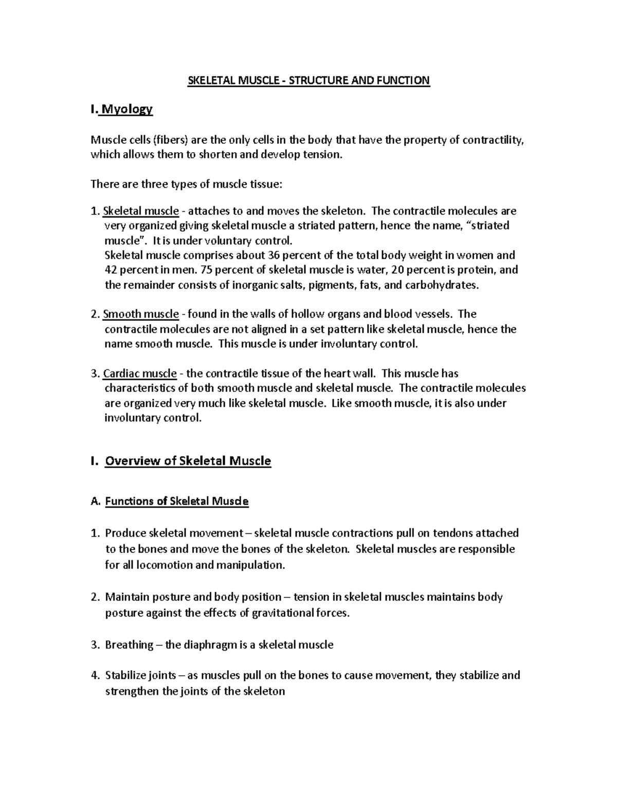 Week 4 Skeletal Muscle Structure & Function Notes (SKELETAL MUSCLE I ...