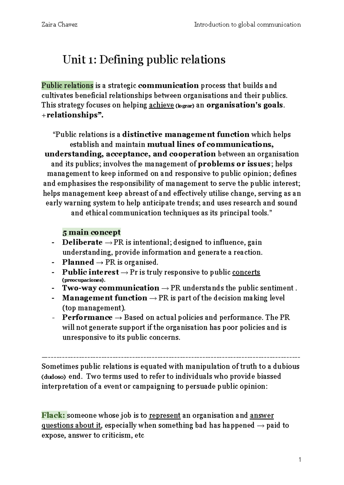 Global Communication (Unit 1): Understanding Public Relations Concepts ...