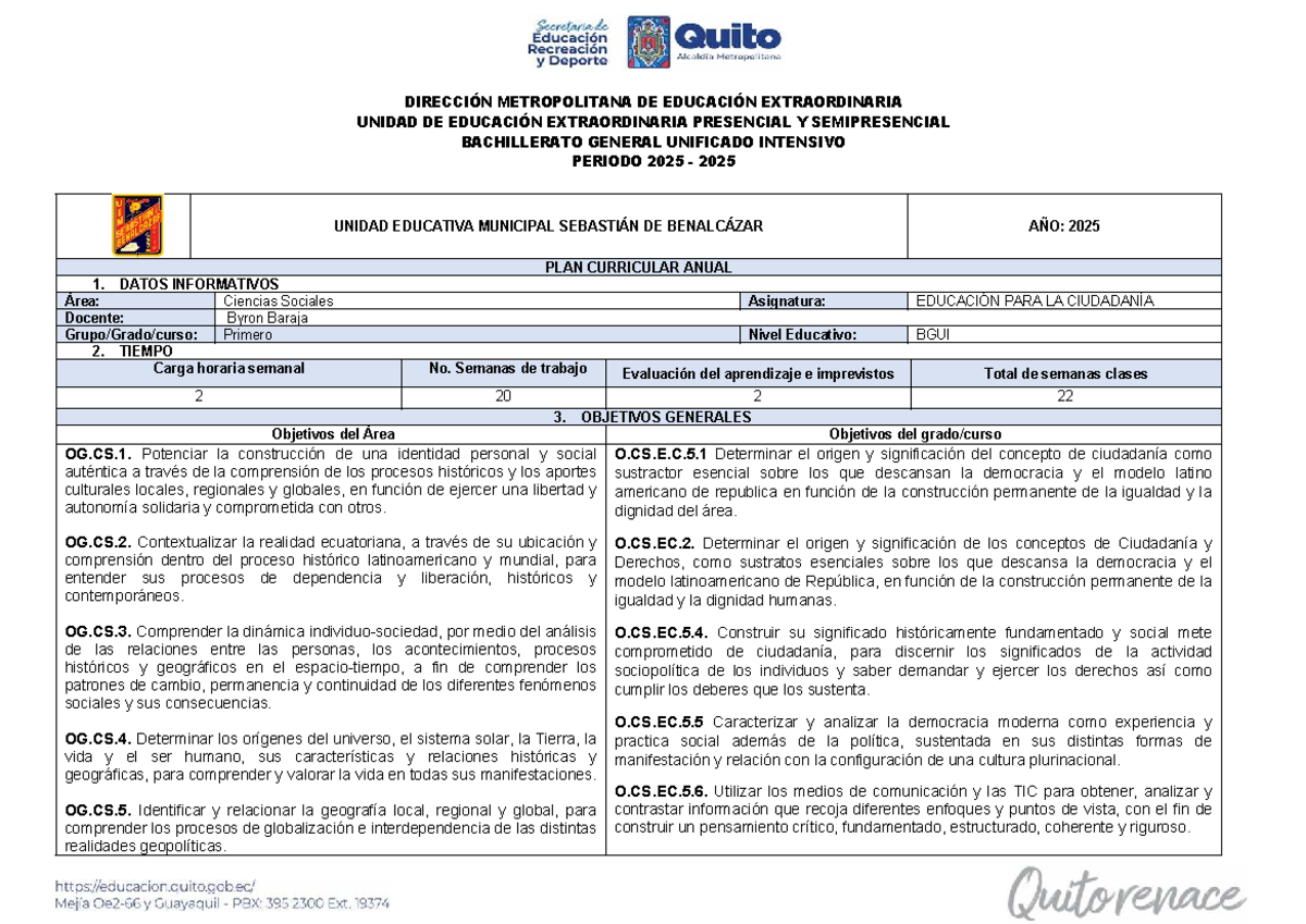 Plan Curricular Anual 2025: Educación para la Ciudadanía - BGUI - Studocu