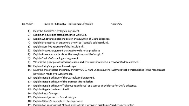 Phil 100 Final Exam Study Guide 2025: Key Concepts in Philosophy - Studocu