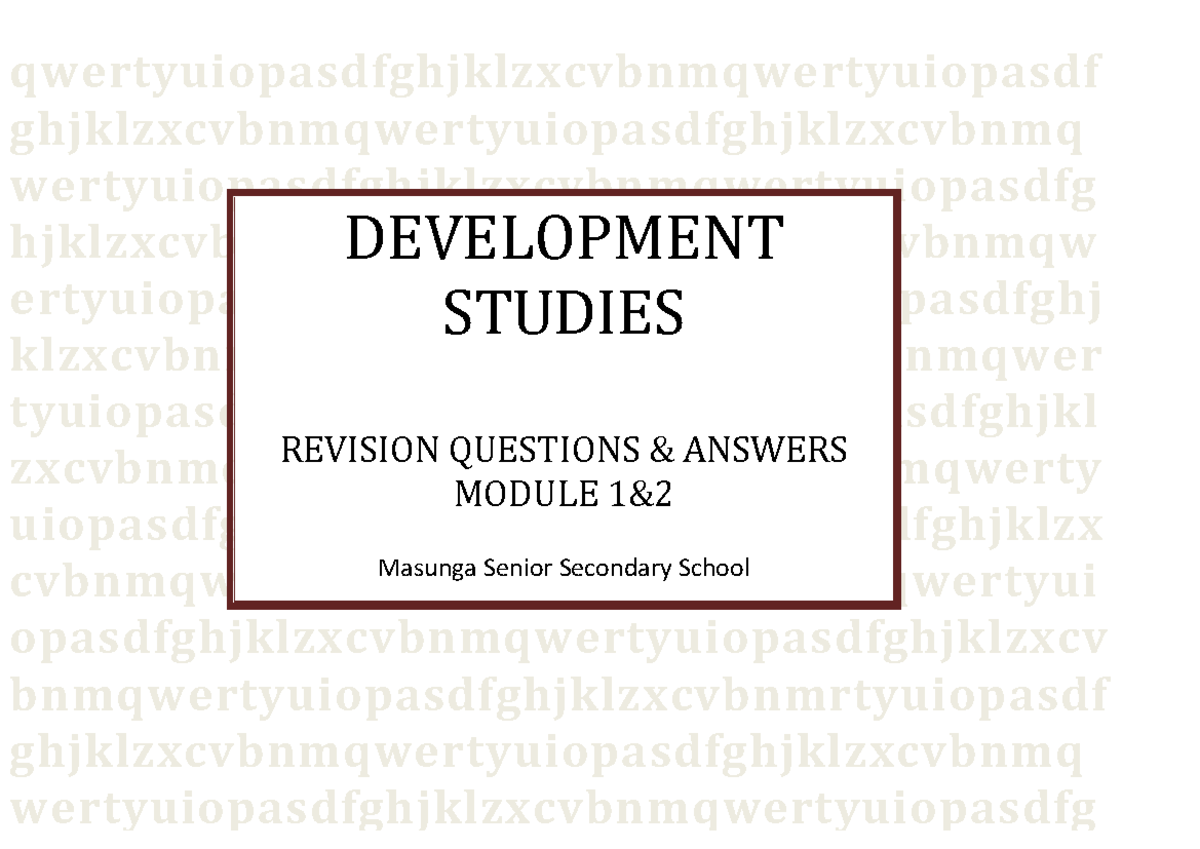 Development Studies Revision Questions: MDL 1 & 2 - Studocu