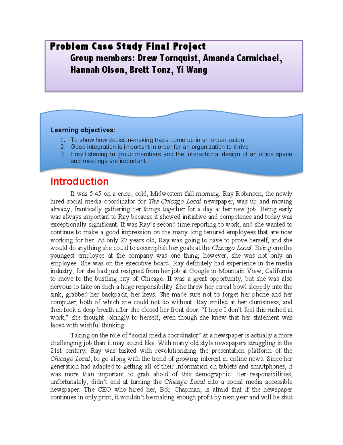 Examplecasestudies - Case Study - Problem Case Study Final Project ...