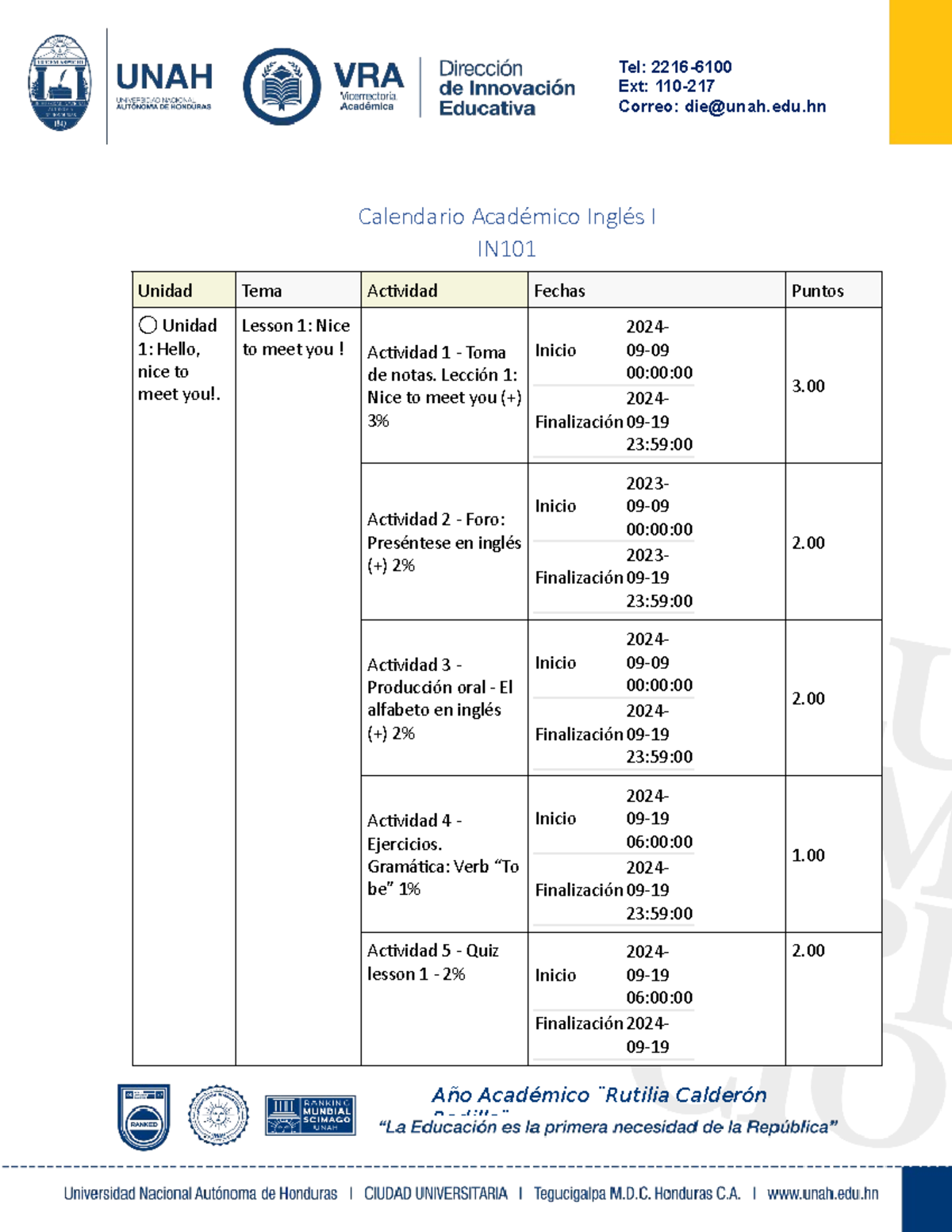 IN101 Criterios de Evaluación y Actividades del Calendario Académico ...