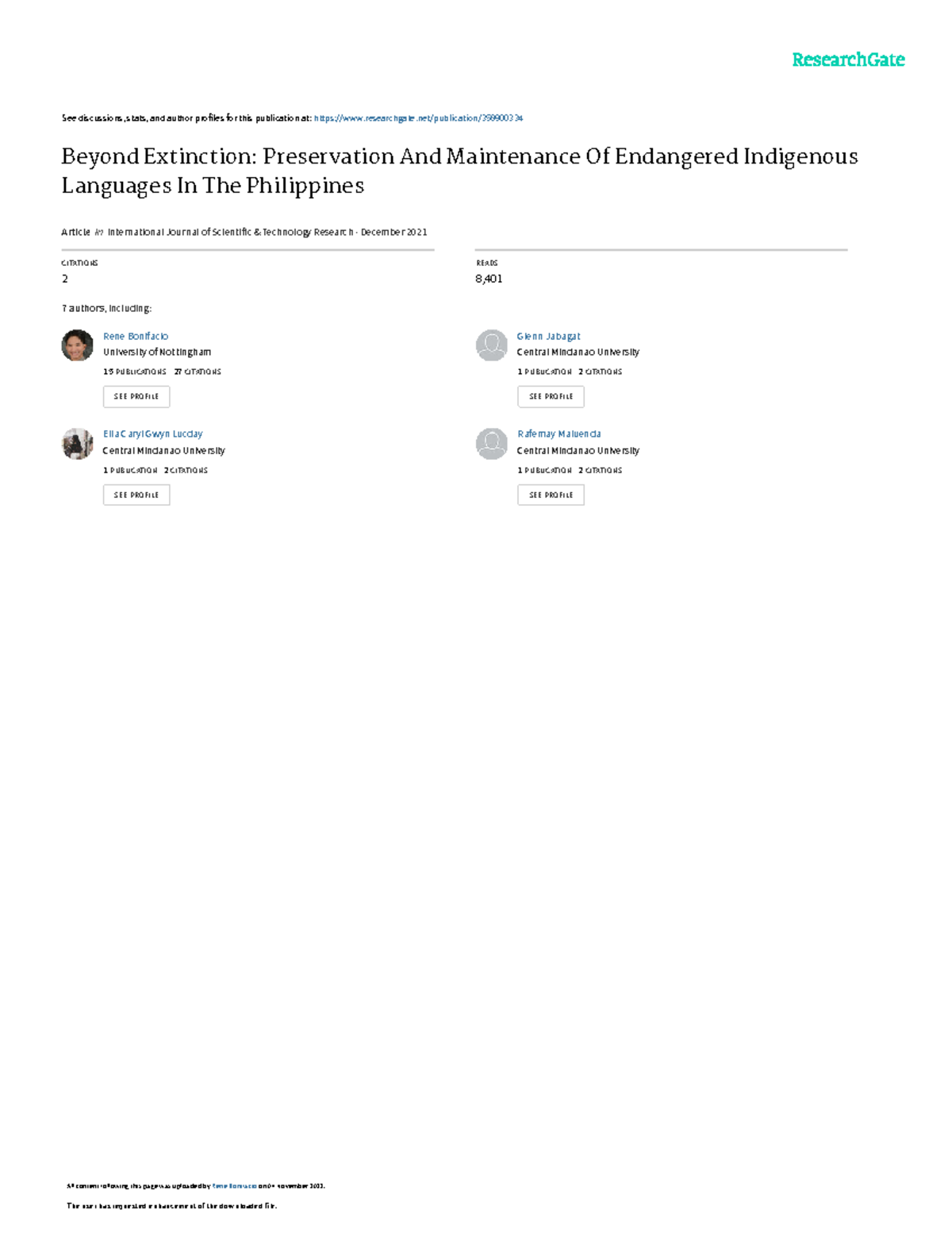 Preservation and Maintenance of Endangered Indigenous Languages in the ...