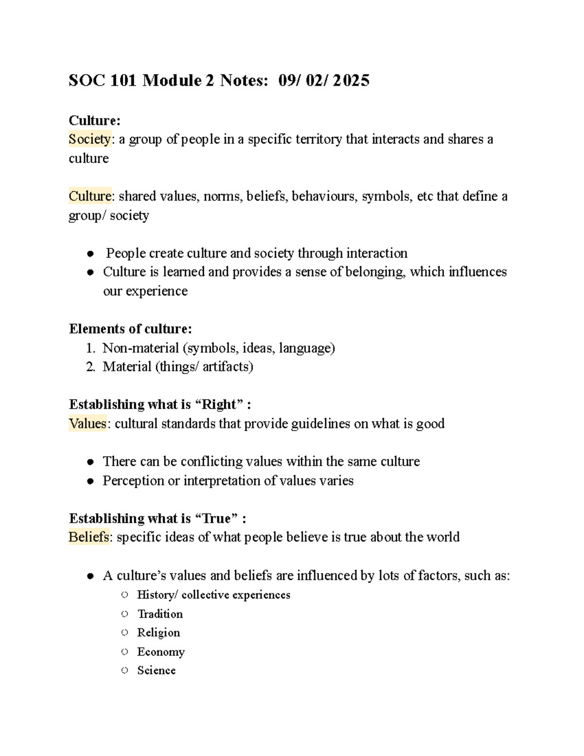 SOC 101 Module 2: Overview of Culture and Society Concepts - Studocu