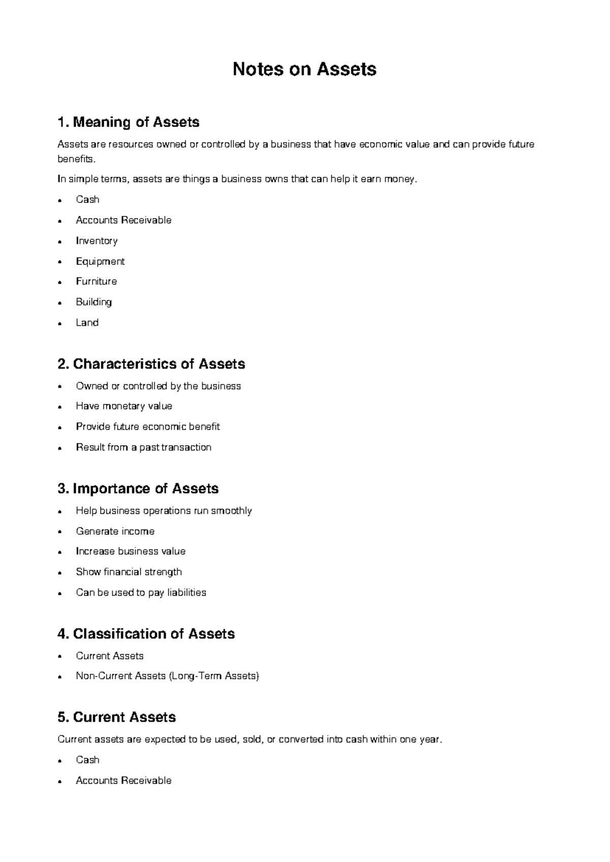 Notes on Assets: Understanding Types and Importance - Studocu