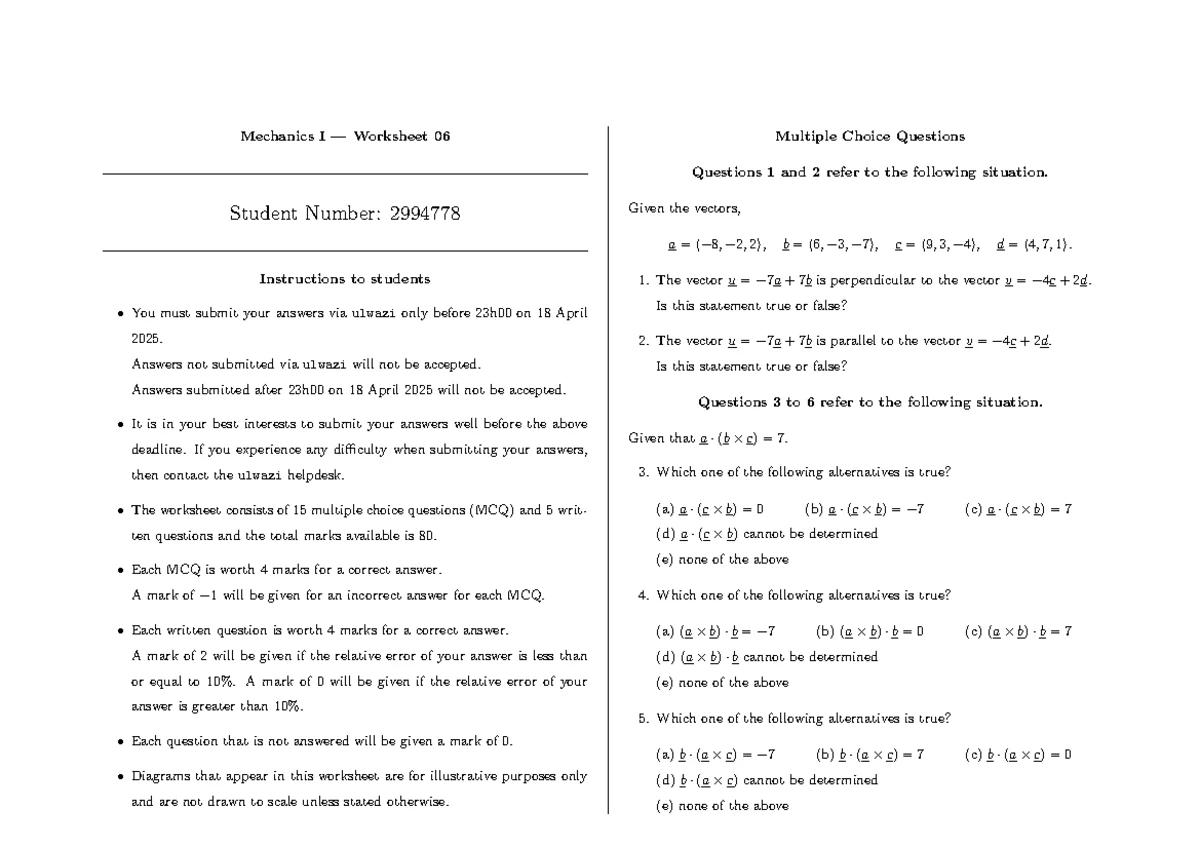 Mechanics I Worksheet 09: Velocity and Acceleration Questions - Studocu