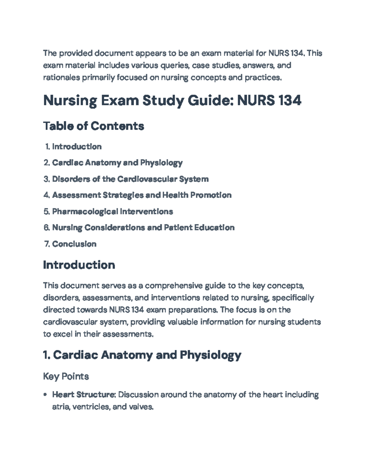 NURS 134 Final Exam Study Guide: Cardiovascular Nursing Concepts - The ...