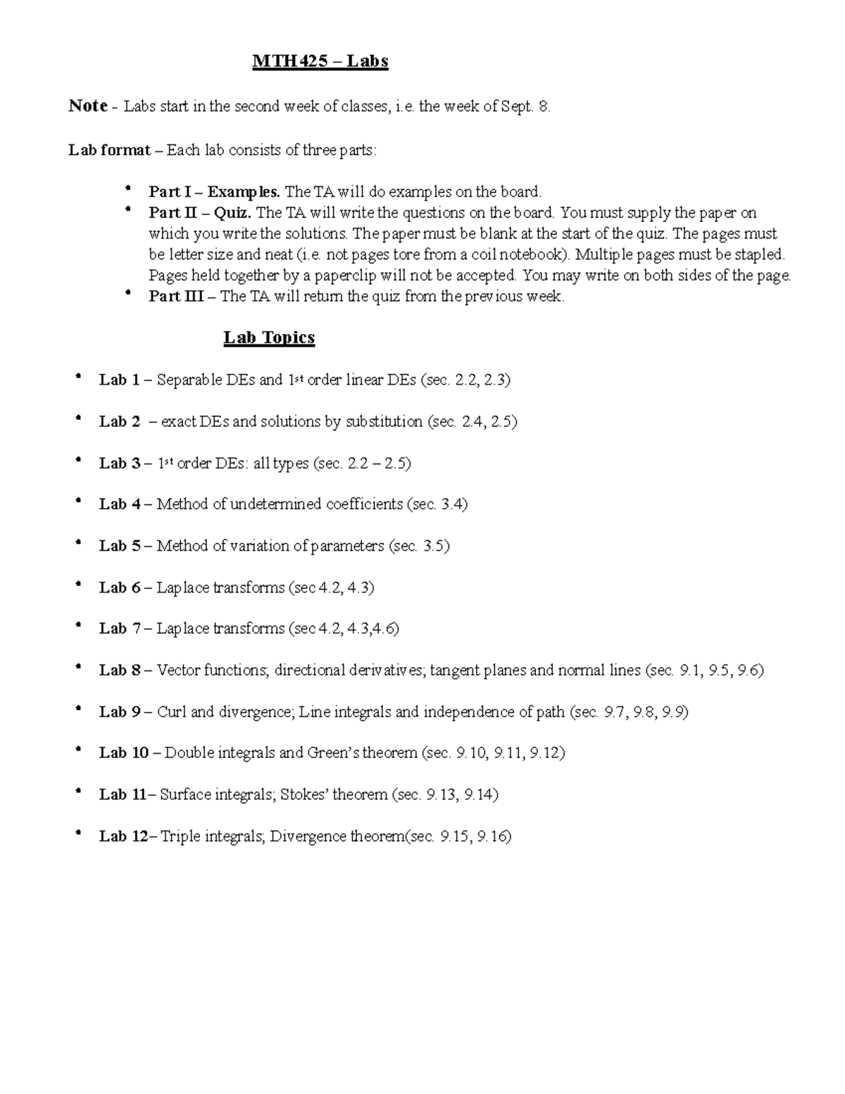 MTH425 Lab Notes: Format and Topics Overview - Studocu
