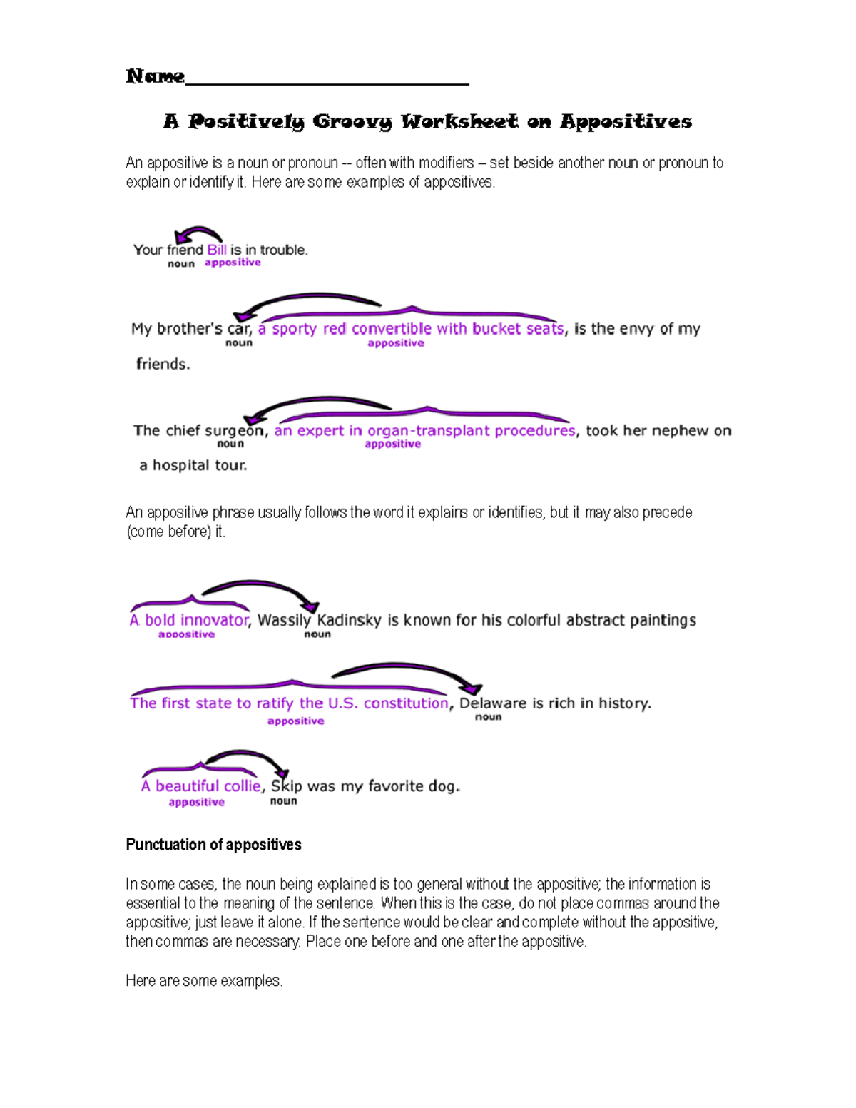 - Appositives Worksheet - Name_____________________________ A ...