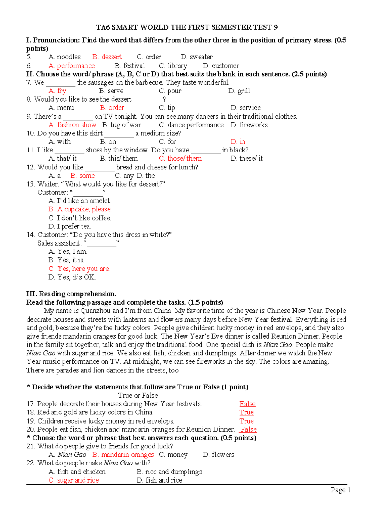 TA6 SMART WORLD FINAL EXAM ANSWERS FOR SEMESTER TEST 9, 10 - Studocu