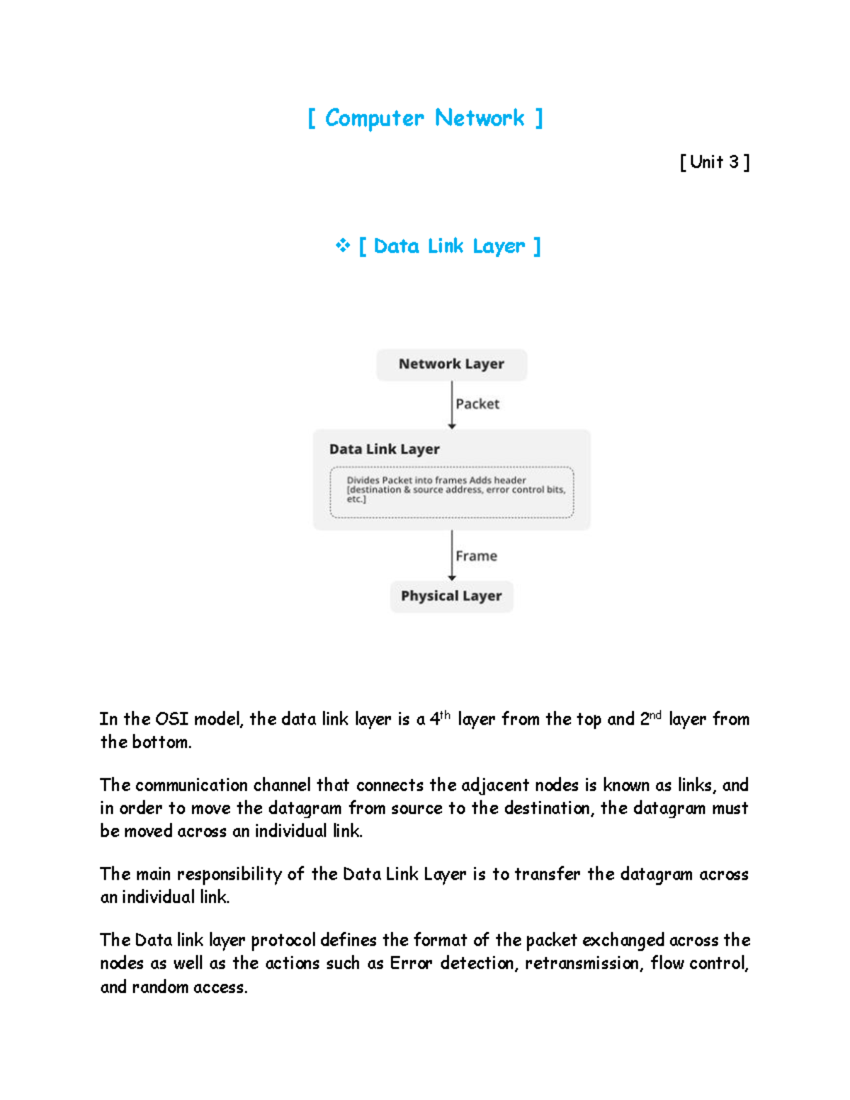 CN 3 - Data Link Layer: Protocols, Error Detection, and Correction ...