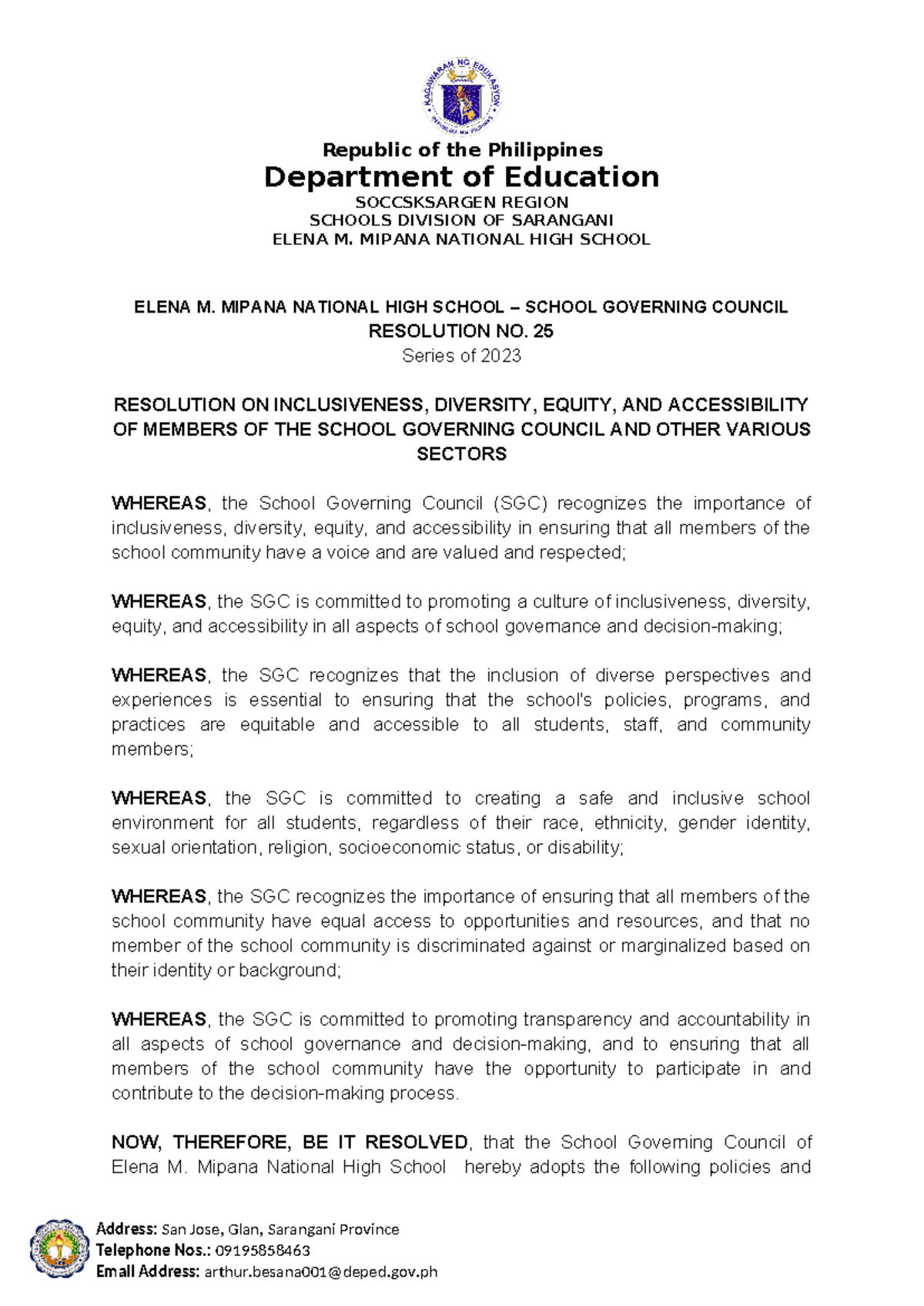 SGC Resolution 25 - Promoting Inclusiveness, Diversity, Equity, and Accessibility - Document Preview
