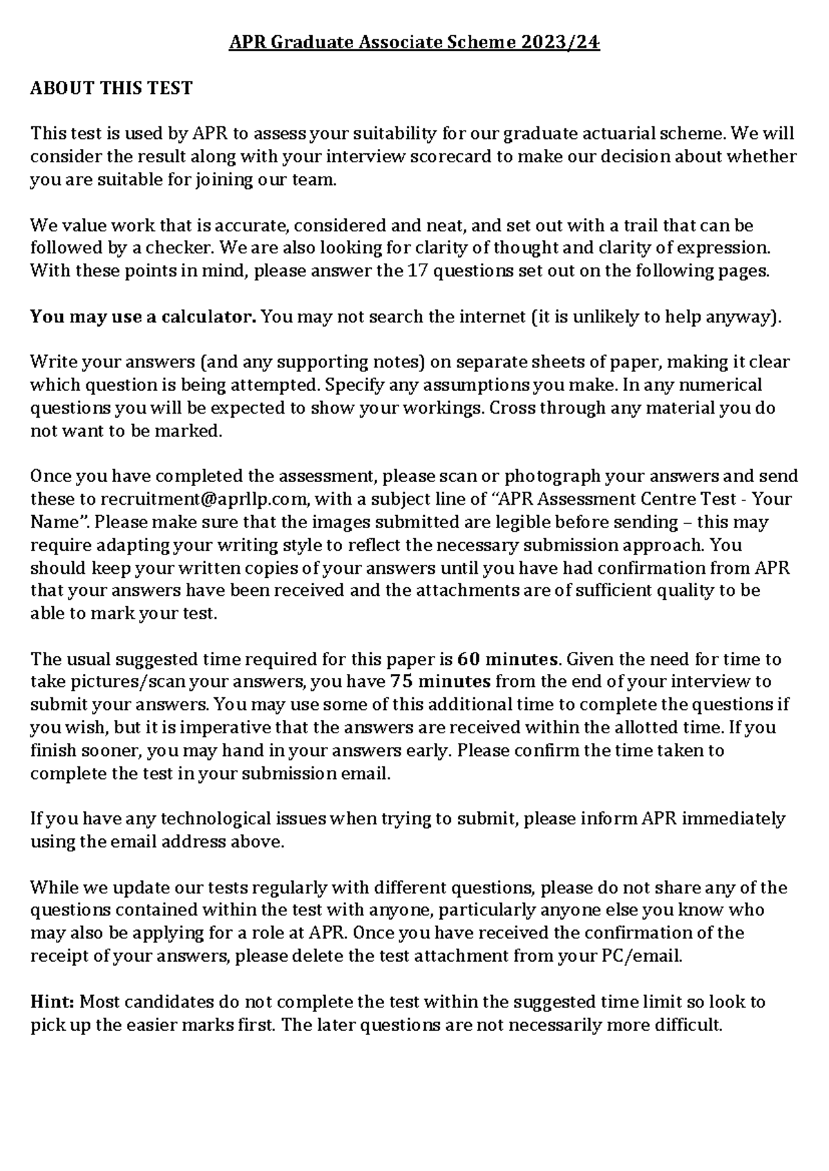 APR Graduate Scheme Assessment Centre Test 2023-24 - Studocu