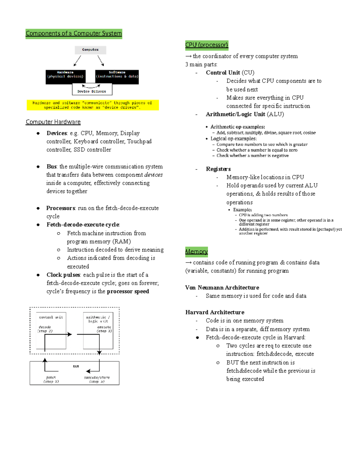 CSC 230 Cumulative Final Notes on Computer System Components - Studocu