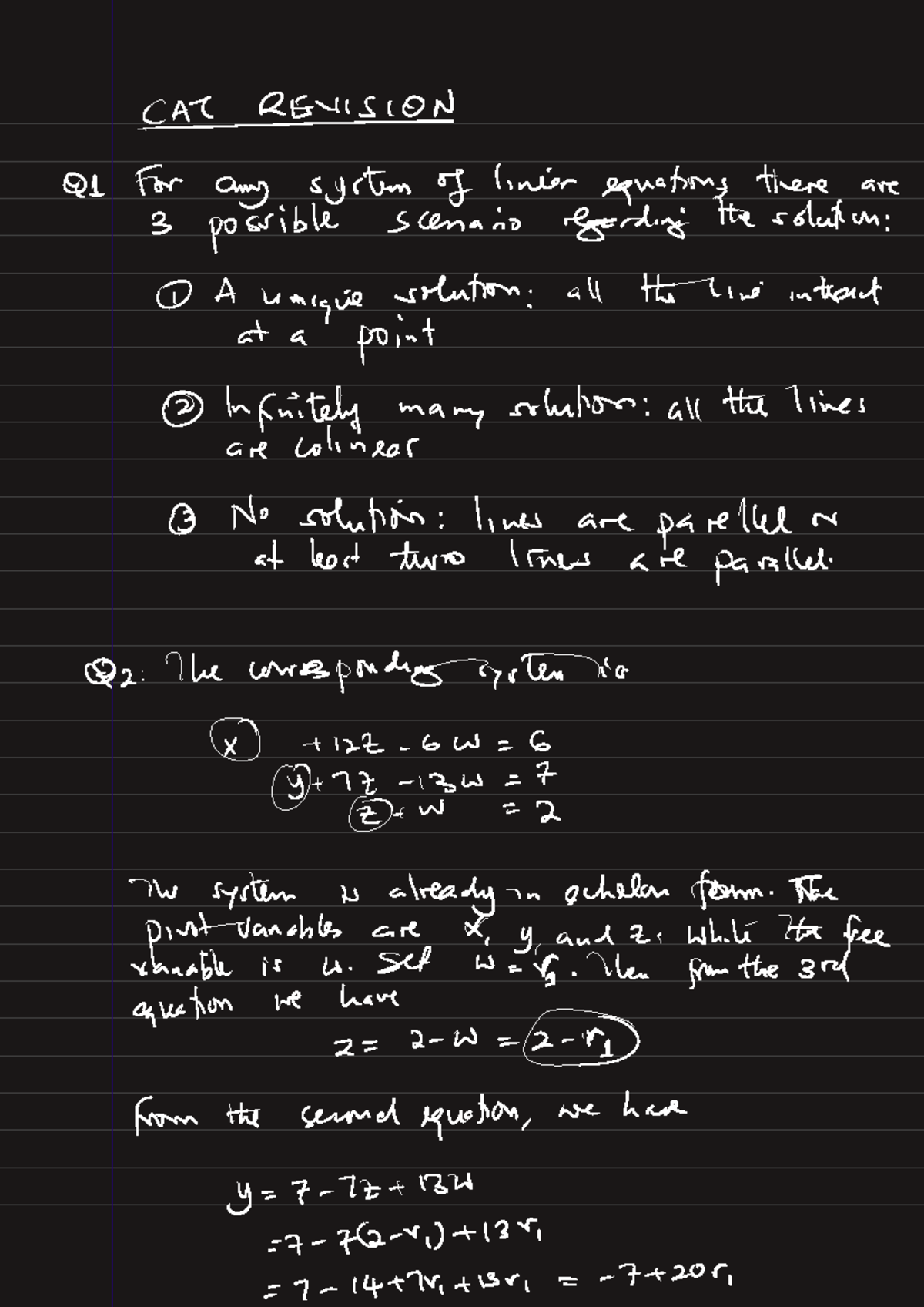 SMA3209 January 2026 CAT Revision Notes on Linear Equations - Studocu