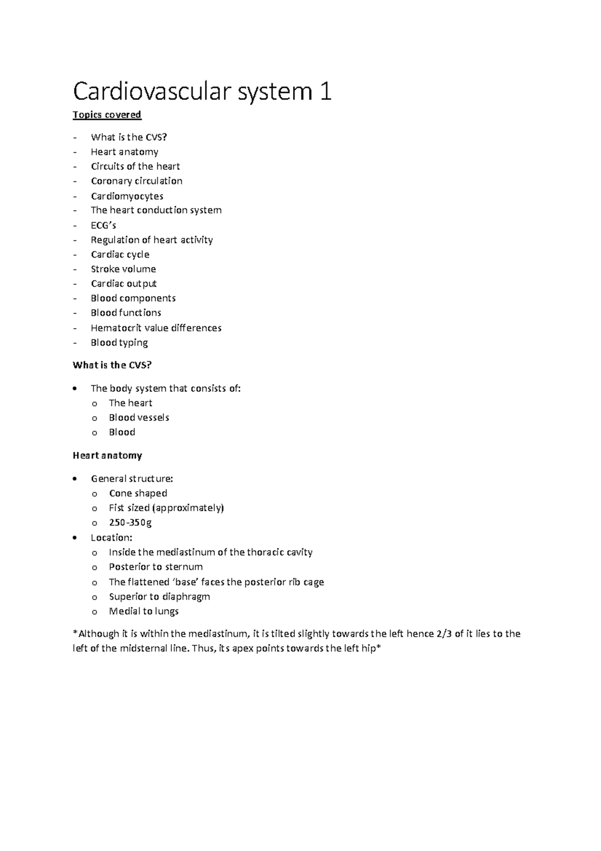 Cardiovascular System Overview - CH 123 Lecture Notes - Studocu