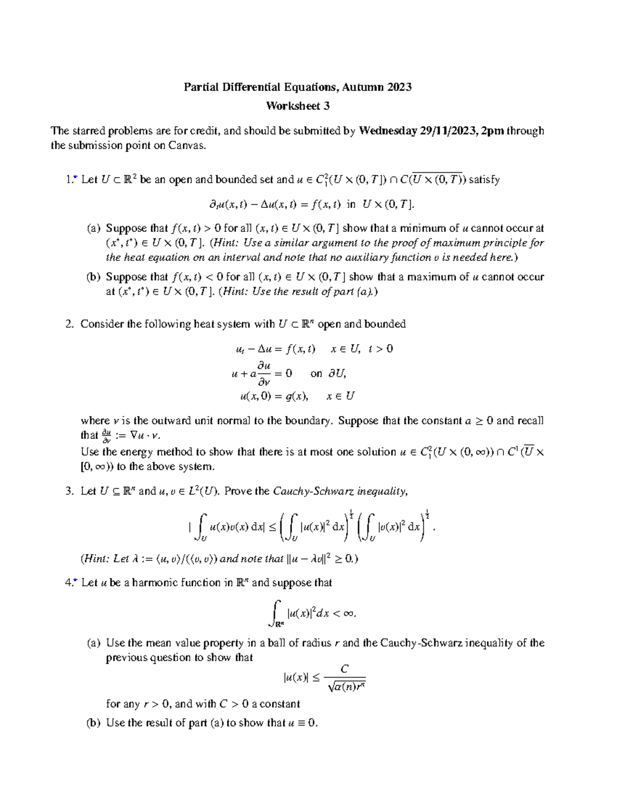 PDE 231130 - Autumn 2023 Worksheet 3: Key Problems and Solutions - Studocu