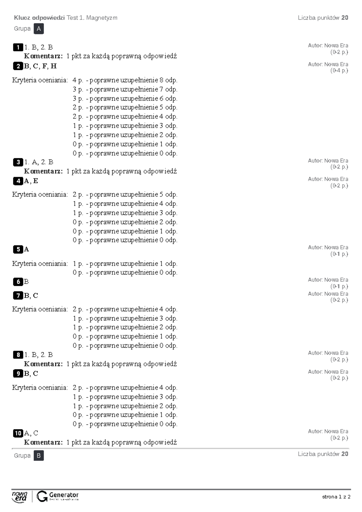 Sprawdzian Z Fizyki Magnetyzm Klucz Odpowiedzi www.studocu.com