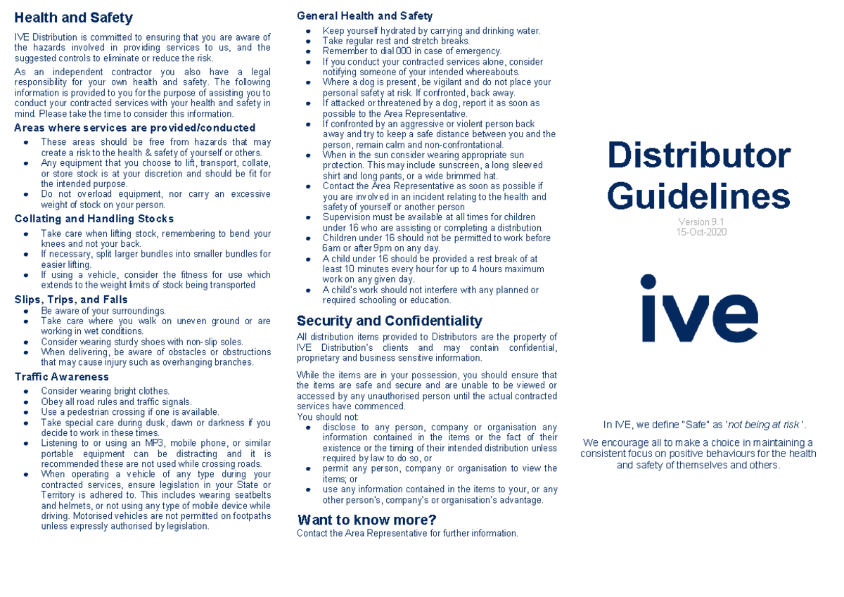 Distributor-guidelines - Health and Safety IVE Distribution is ...