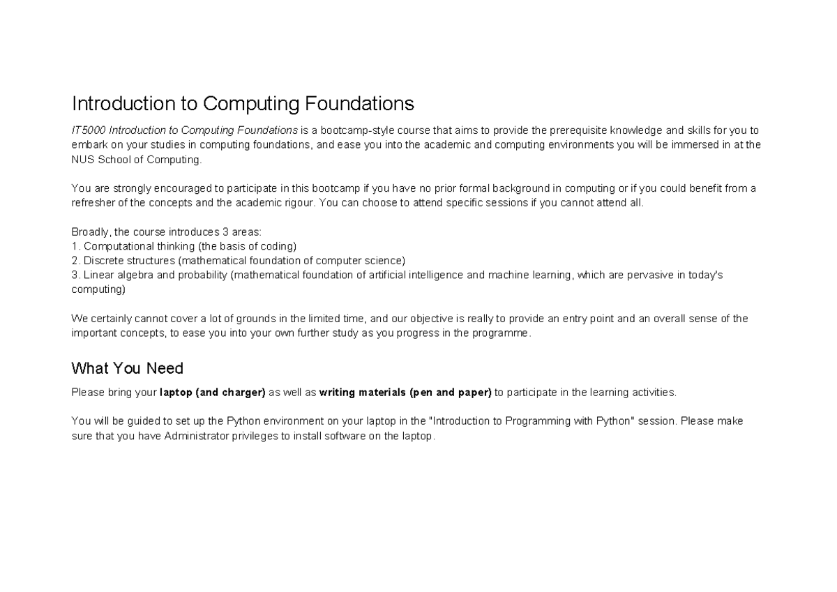 Introduction to Computing Foundations Bootcamp (CS101, Aug 2025) - Studocu