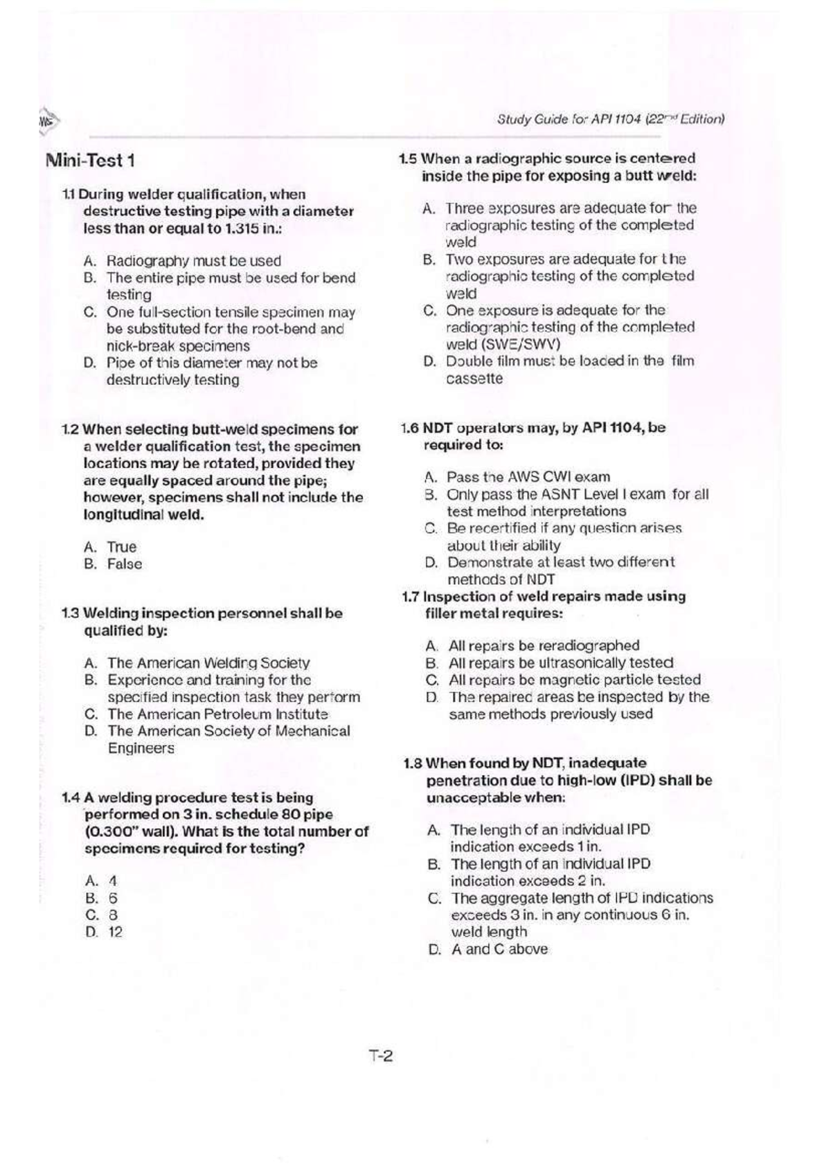 Study Guide for API 1104: Radiographic Testing & NDT Practices - Studocu