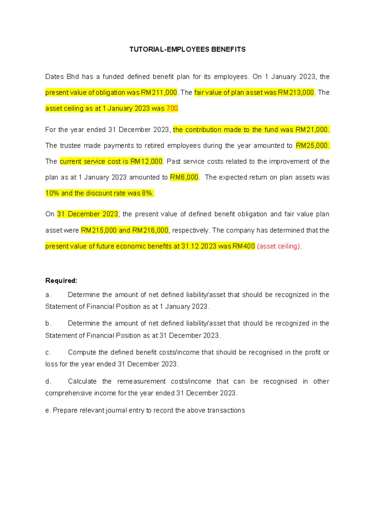 Employee Benefit Tutorial: Defined Benefit Plan Analysis (2023) - Studocu