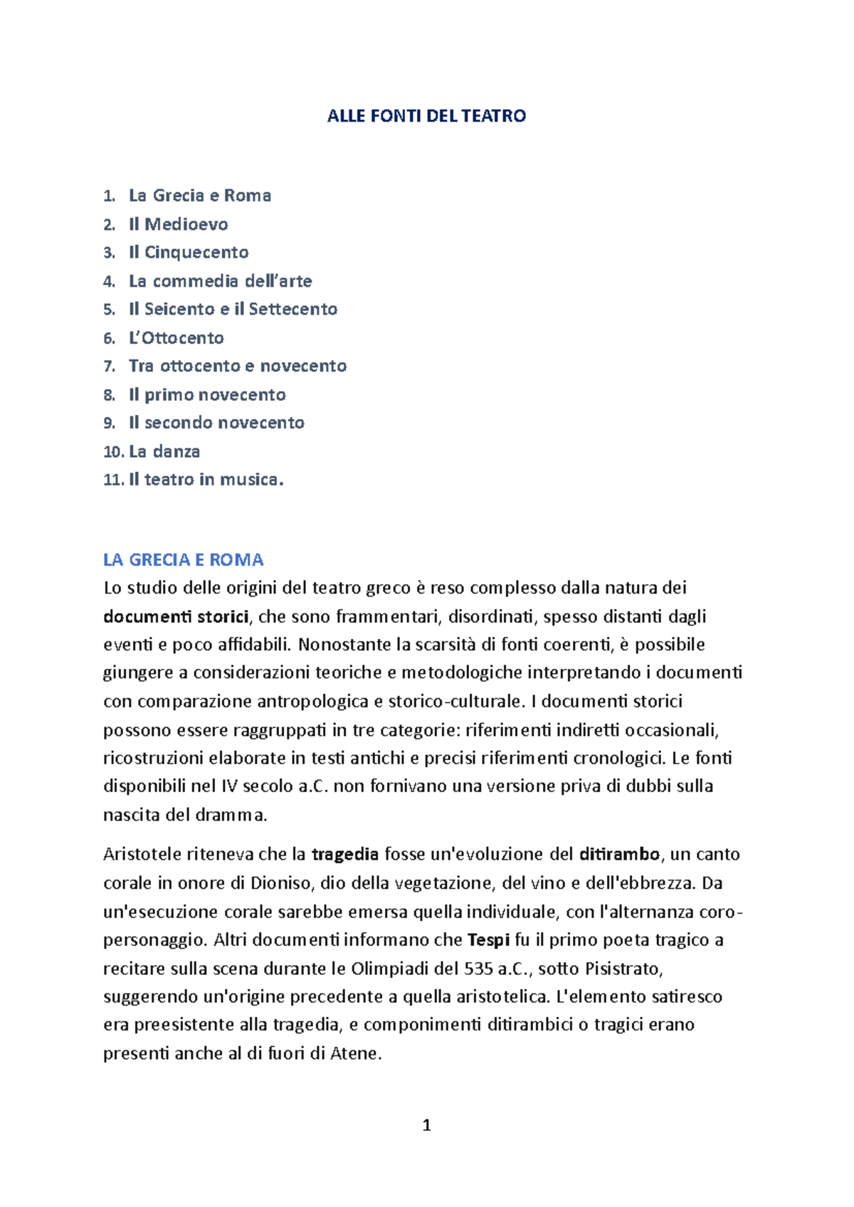 Fonti e Storia del Teatro: Dalla Grecia al Novecento - Document Preview