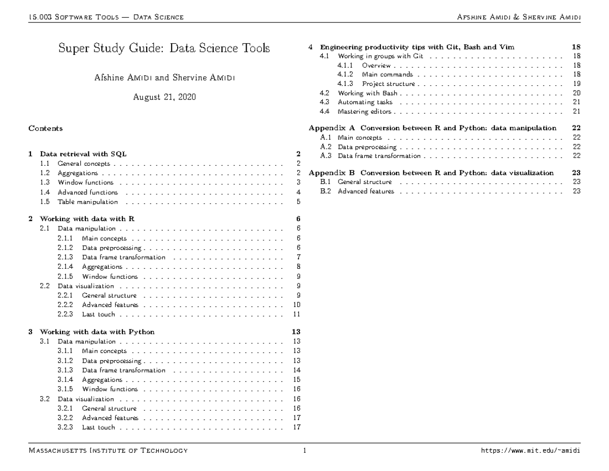 Super Data Science Study Guide MIT 15.003: SQL, R & Python Tools - Studocu