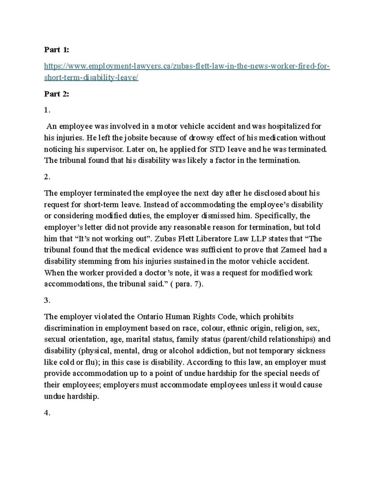 ALW380 Exercise 4: Disability Discrimination Case Analysis - Studocu