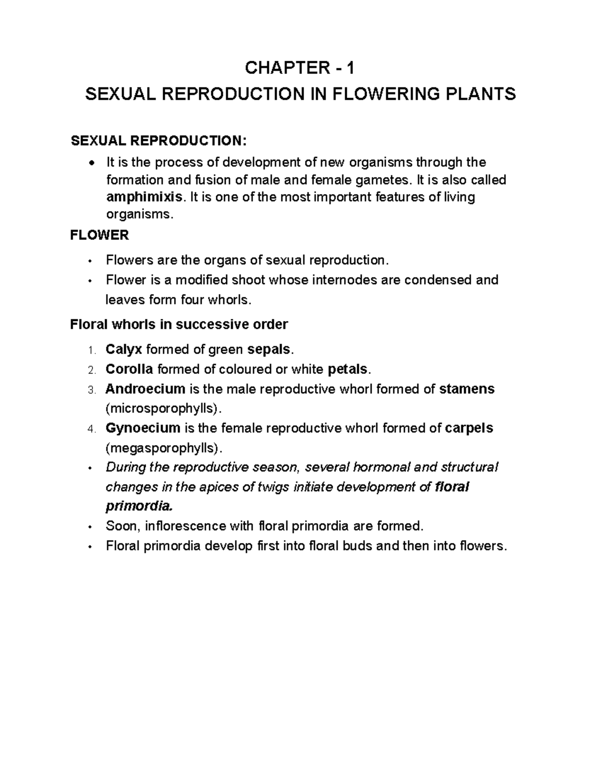 SR 101: Chapter 1 - Sexual Reproduction in Flowering Plants Notes - Studocu