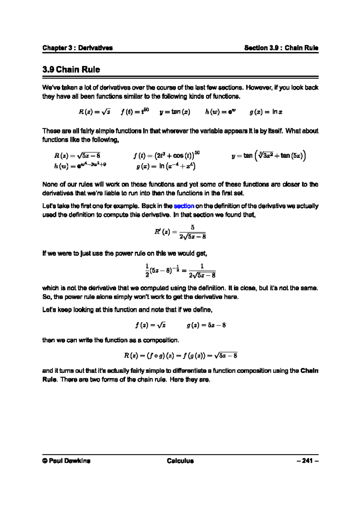 Chapter 3.9: Chain rule in derivatives for calculus 241 - Studocu