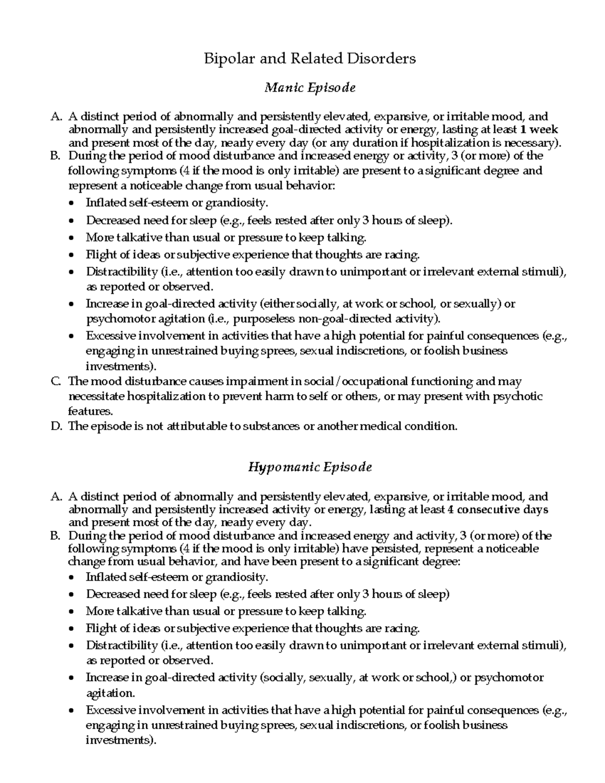 Bipolar Disorders: Definitions, Criteria & Specifiers (PSY 101) - Studocu