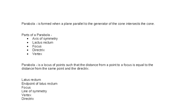 MATH 101: Understanding Parabolas and Their Properties - Studocu