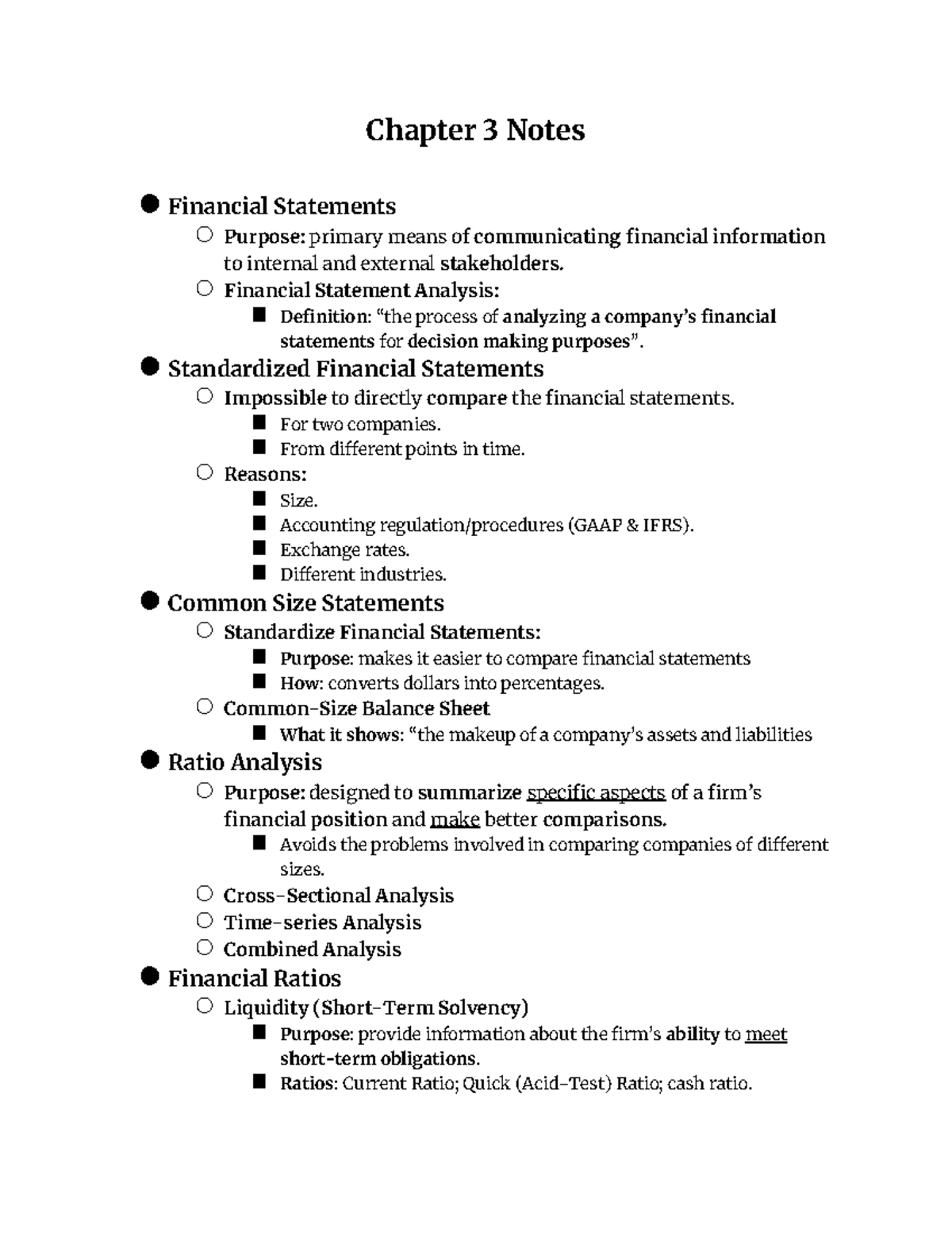 Financial Ratios & Analysis Techniques - Chapter 3 Notes - Studocu