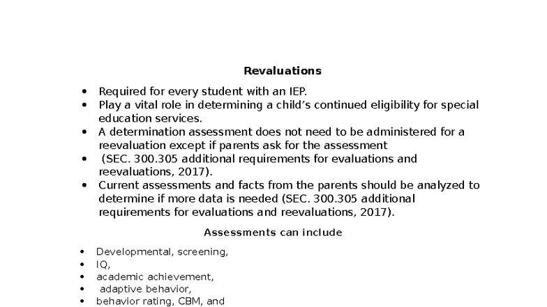 Triannual Evaluations for IEP Students - SPD 320 - Studocu
