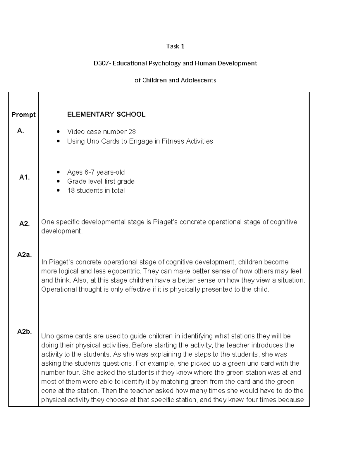 D307 - Task 1: Engaging Children Through Developmental Learning ...