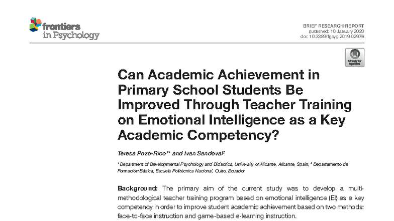 Improving Primary School Academic Achievement Through EI Teacher ...