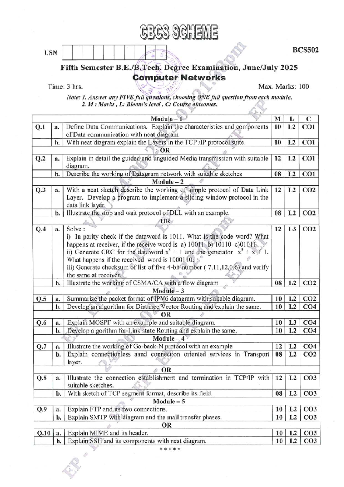 BCS502 Computer Networks Exam Guide - June/July 2025 - Studocu