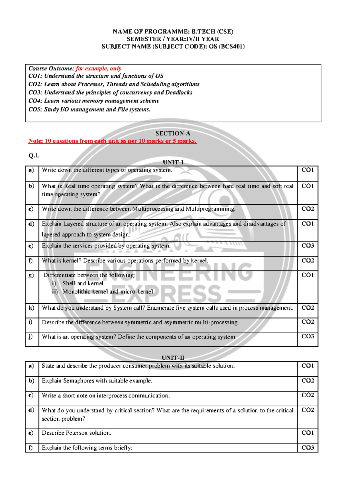 OS (BCS401) Question Bank for Final Exam Preparation - Studocu