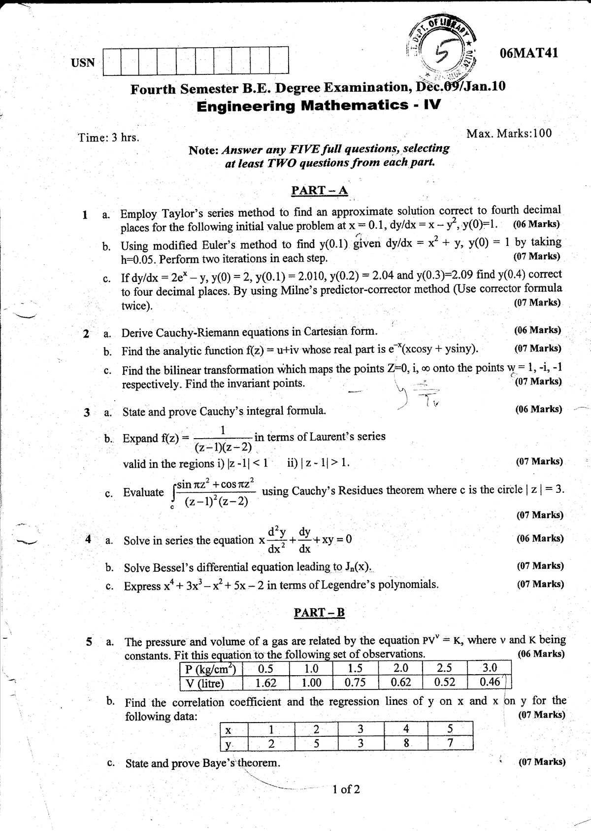 Engineering Mathematics IV (06MAT41) - Fourth Sem Exam Notes - Studocu