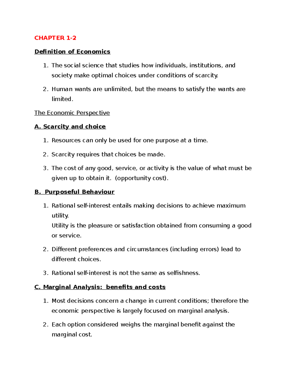ECON 1032 Chapter 1 & 2 Review: Economics Basics & Key Concepts - Studocu